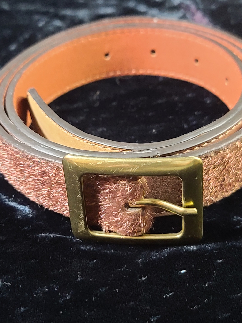 Source Unknown Brown Leather Hair-On Belt with Brass Buckle
